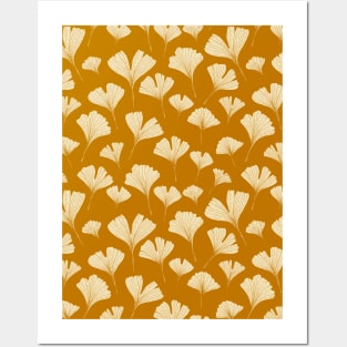 Ginkgo biloba leaves botanical pattern in mustard yellow Posters and Art